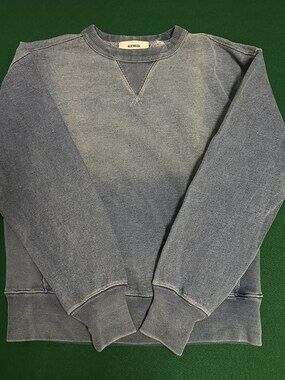 Buck Mason Indigo Dipped Loopback Double V Crew Mens SMALL MSRP 178 NWT [DB27]